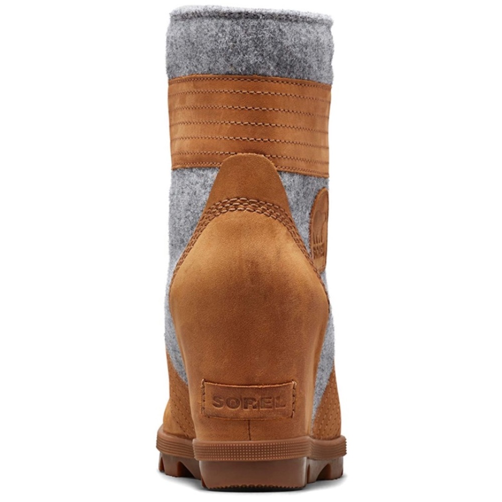 New! Sorel Lexie Wedge Lace Up Waterproof Leather Felt Boot - Camel Brown & Gray - Picture 6 of 11